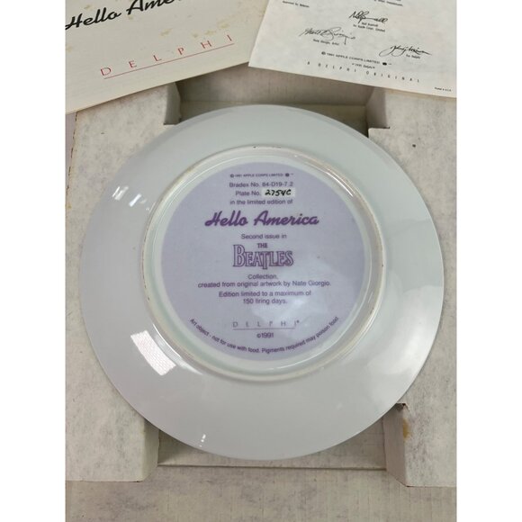 Beatles "Hello America" Collectible Plate By Delphi Limited Edition 1991 Artist - Picture 3 of 6